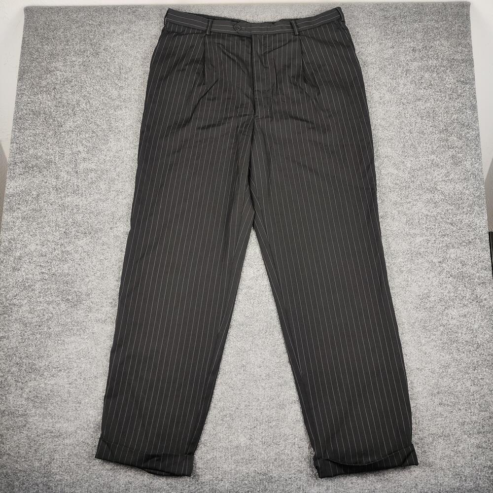 Armani Dress Pants Mens 32x32 Black Wool Pinstripe Pleated Classic Fit